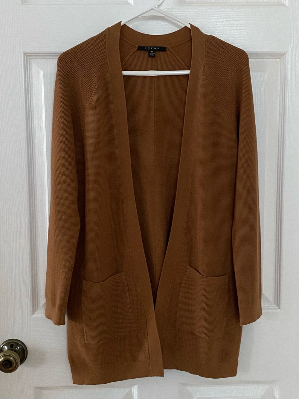 Cyrus Camel Open Front Long Cardigan – Size M